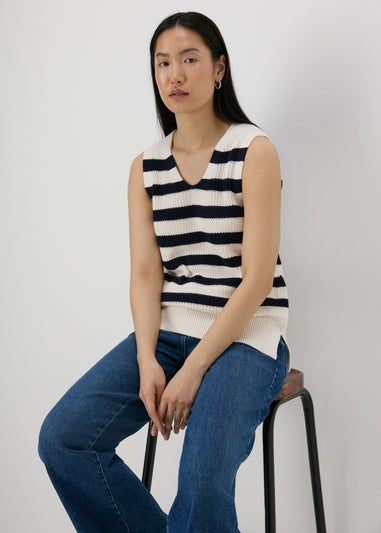 Navy Stripe Knitted V-Neck Vest