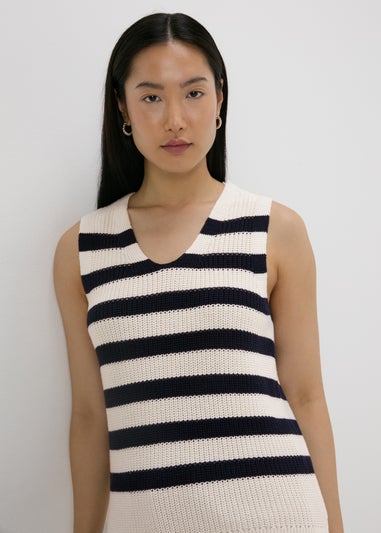 Navy Stripe Knitted V-Neck Vest