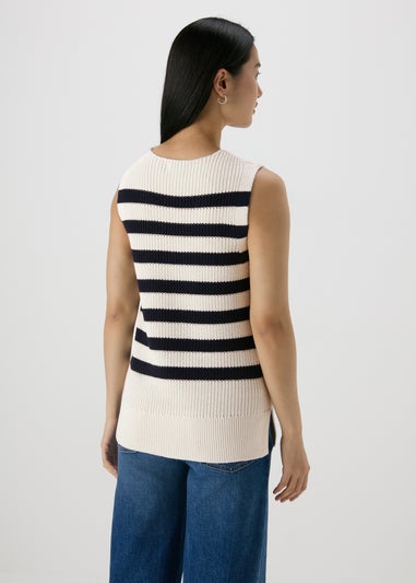 Navy Stripe Knitted V-Neck Vest