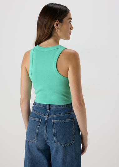 Mint Plain High Neck Ribbed Vest