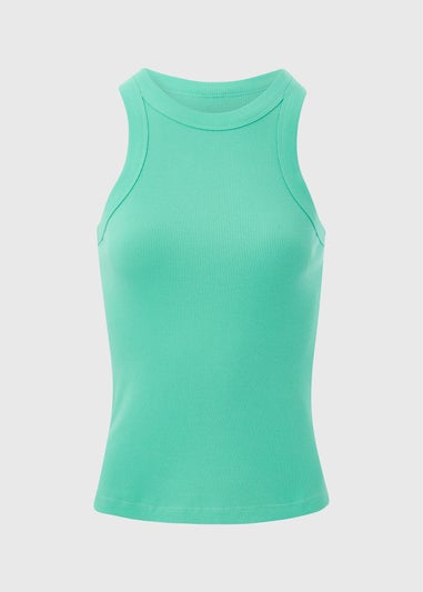 Mint Plain High Neck Ribbed Vest