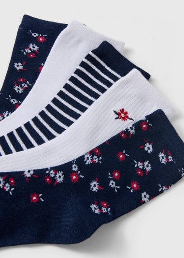 5 Pack Navy Floral Crew Socks