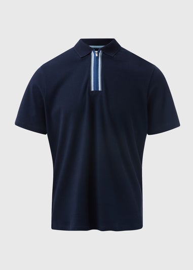 Navy Stripe Zip Polo Shirt