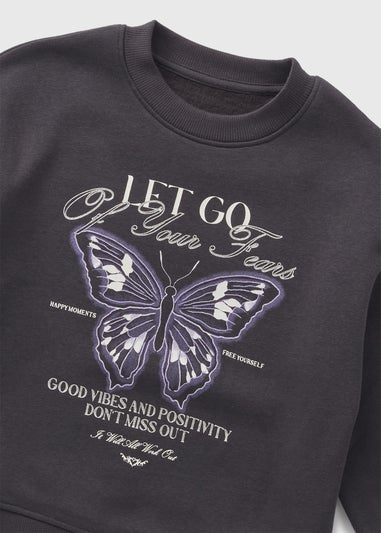 Girls Charcoal Butterfly Sweatshirt (7-15yrs)