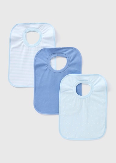 3 Pack Baby Blue Patterned Bibs