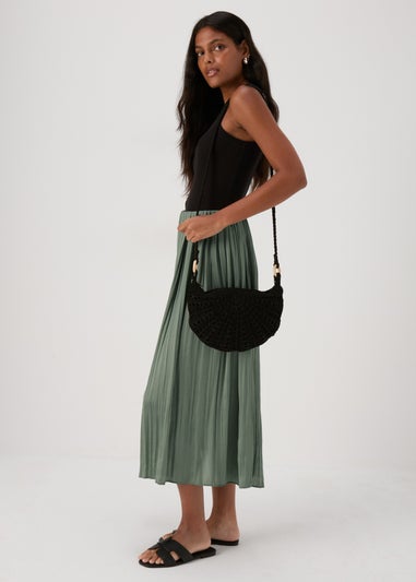 Green Crinkle Midi Skirt