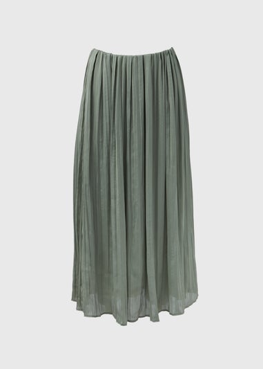 Green Crinkle Midi Skirt