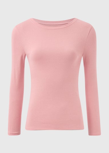 Pink Long Sleeve Fitted T-Shirt