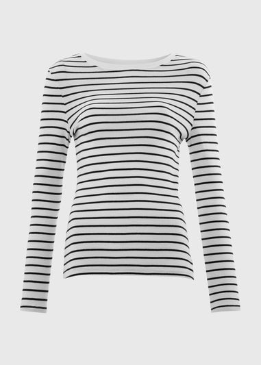 Cream Stripe Fitted Long Sleeve Top