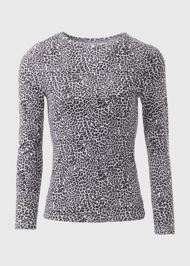 White Animal Print Fitted Long Sleeve T-Shirt