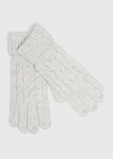 Grey Cable Knit Gloves