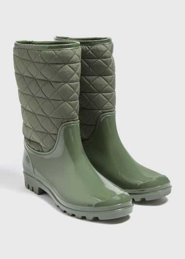 Khaki Quilted Wellies Matalan