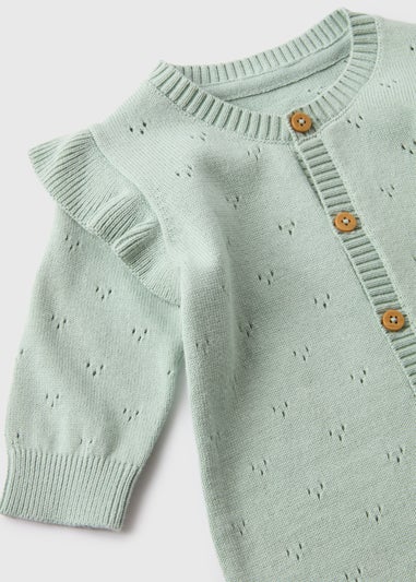 Baby Green Knitted Pointelle Romper (Newborn-23mths)