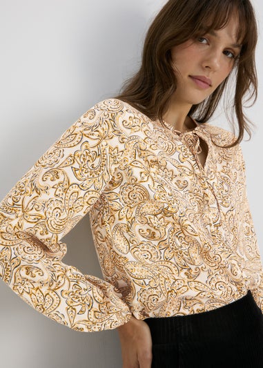 Paisley Neck Tie Popover Blouse