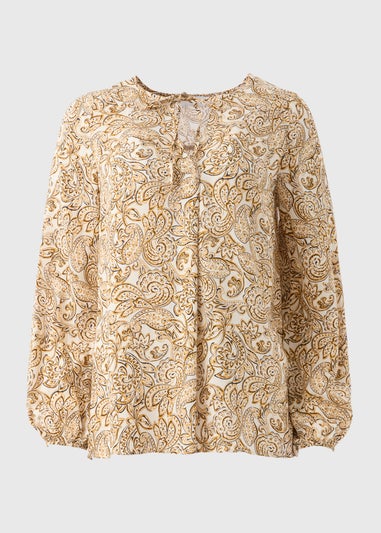 Paisley Neck Tie Popover Blouse