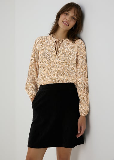 Paisley Neck Tie Popover Blouse