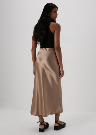 Brown Satin Midi Skirt