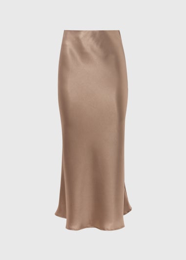 Brown Satin Midi Skirt