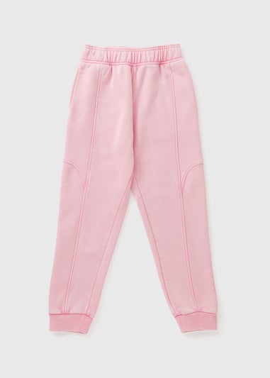 Girls Pink Acid Wash Jogging Bottoms (7-15yrs)