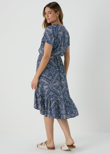 Navy Patterned Midi Tea Dress