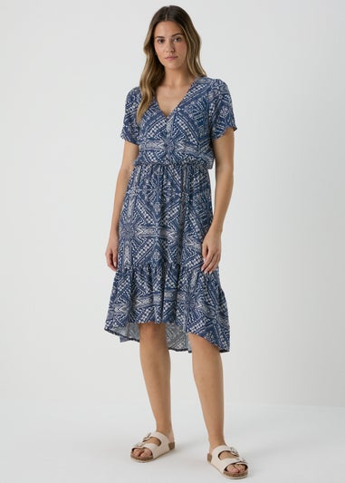 Navy Patterned Midi Tea Dress