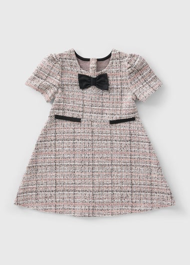 Girls Pink Boucle Bow Dress (1-7yrs)