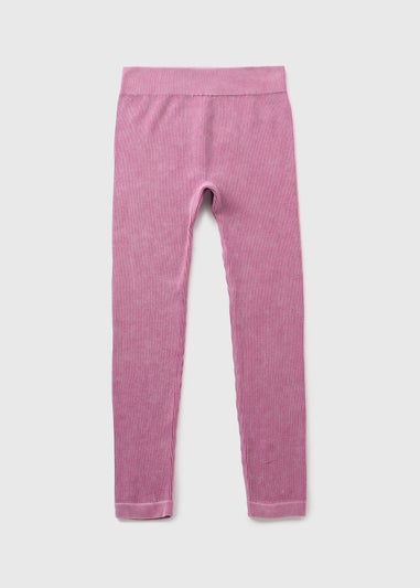 Girls Pink Acid Wash Seamless Leggings (7-15yrs)