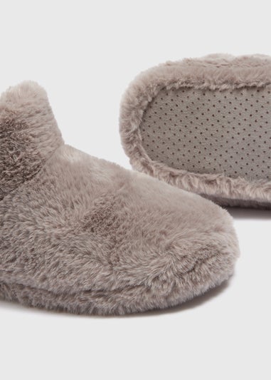 Grey Faux Fur Slipper Boots