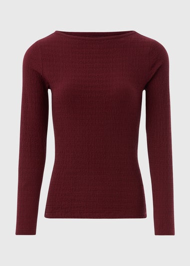 Burgundy Textured Long Sleeve Top