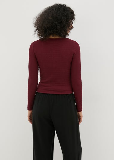 Burgundy Textured Long Sleeve Top