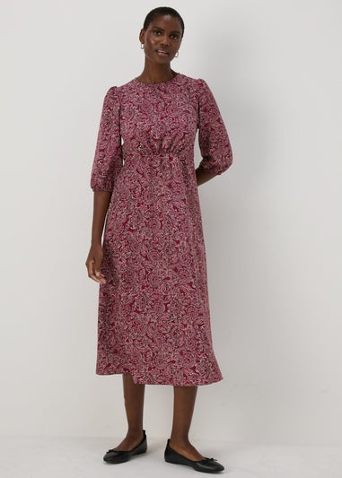 Red Paisley Midi Tea Dress