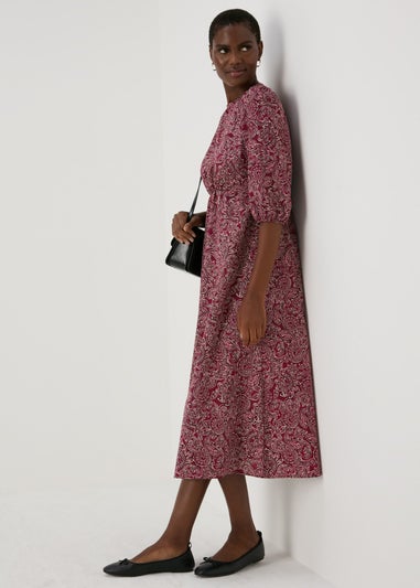 Red Paisley Midi Tea Dress