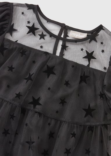 Girls Black Star Mesh Dress (7-15yrs)