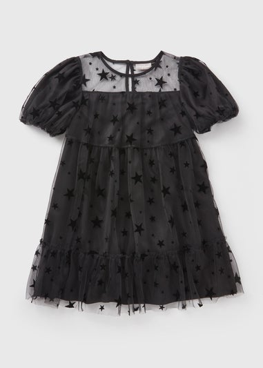 Girls Black Star Mesh Dress (7-15yrs)