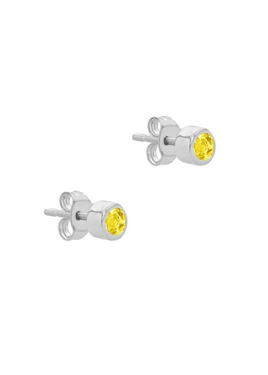 Golden Moments Sterling Silver CZ November Birthstone Stud Earrings