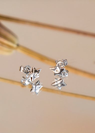 Golden Moments Sterling Silver Diamond Star Stud Earrings