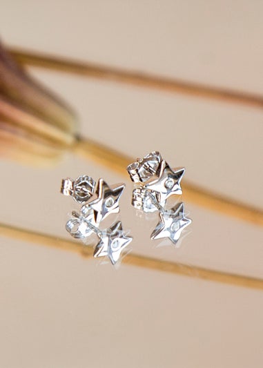 Golden Moments Sterling Silver Diamond Star Stud Earrings