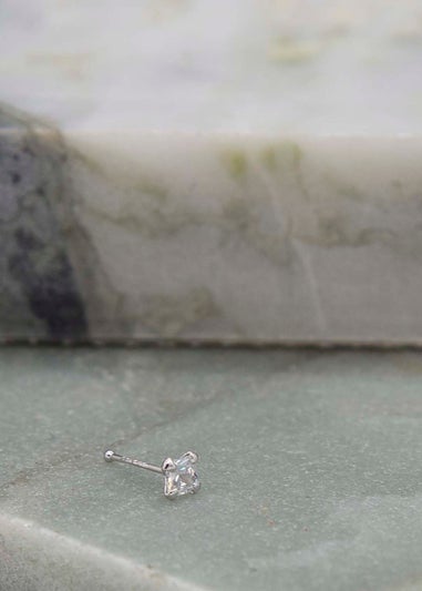 Golden Moments Sterling Silver Square CZ Nose Stud