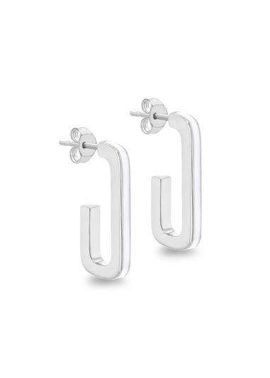 Golden Moments Sterling Silver Enamel J-Shape Stud Earrings