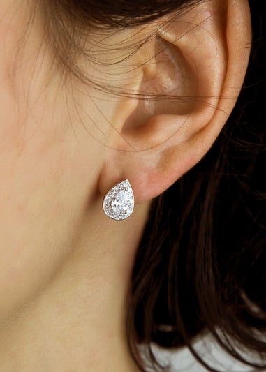 Golden Moments Sterling Silver CZ Teardrop Stud Earrings