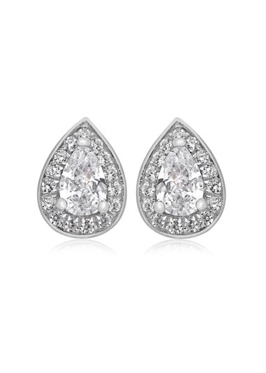 Golden Moments Sterling Silver CZ Teardrop Stud Earrings