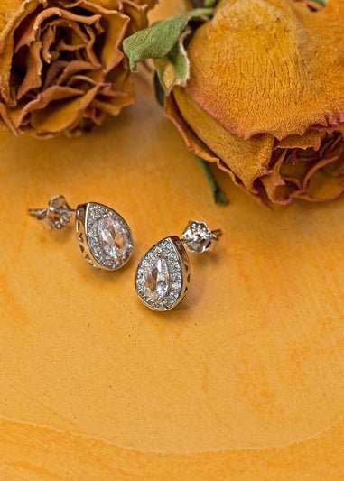 Golden Moments Sterling Silver CZ Teardrop Stud Earrings