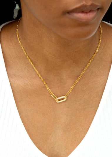 Golden Moments Yellow Gold Plated Paper Link with CZ Necklace