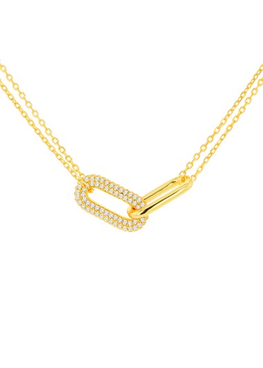 Golden Moments Yellow Gold Plated Paper Link with CZ Necklace