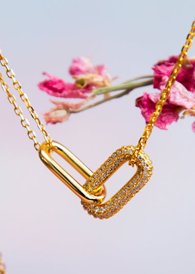 Golden Moments Yellow Gold Plated Paper Link with CZ Necklace