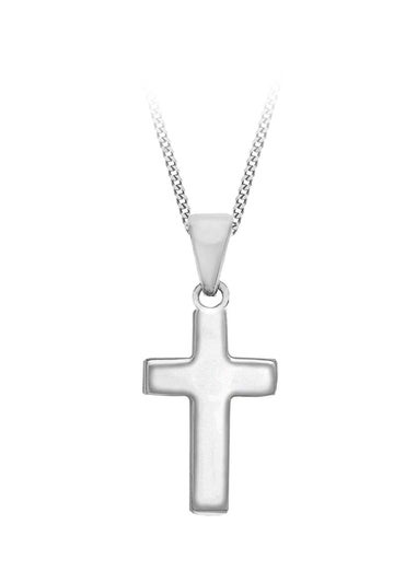 Golden Moments Sterling Silver Plain Cross Necklace