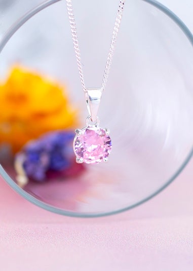 Golden Moments Pink Round Pink CZ Necklace