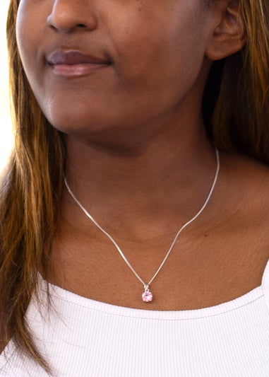 Golden Moments Pink Round Pink CZ Necklace