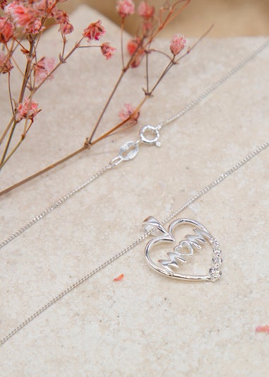 Golden Moments Sterling Silver CZ 'Mum' Heart Necklace