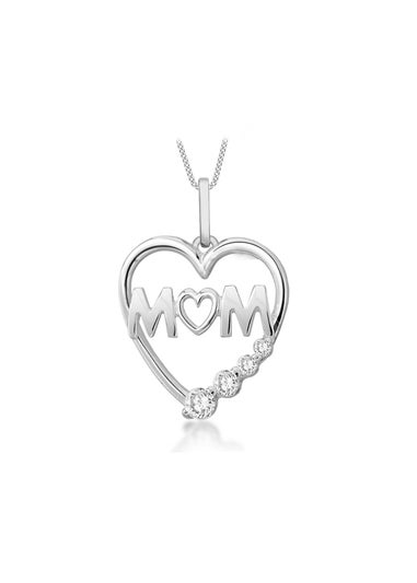 Golden Moments Sterling Silver CZ 'Mum' Heart Necklace